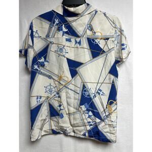 VTG Lauren Ralph Lauren 100% silk button SS top nautical theme women Med white